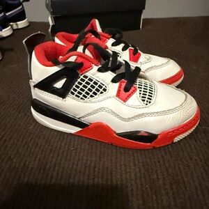 Jordan Retro 4 Kids Red and White Sneakers
